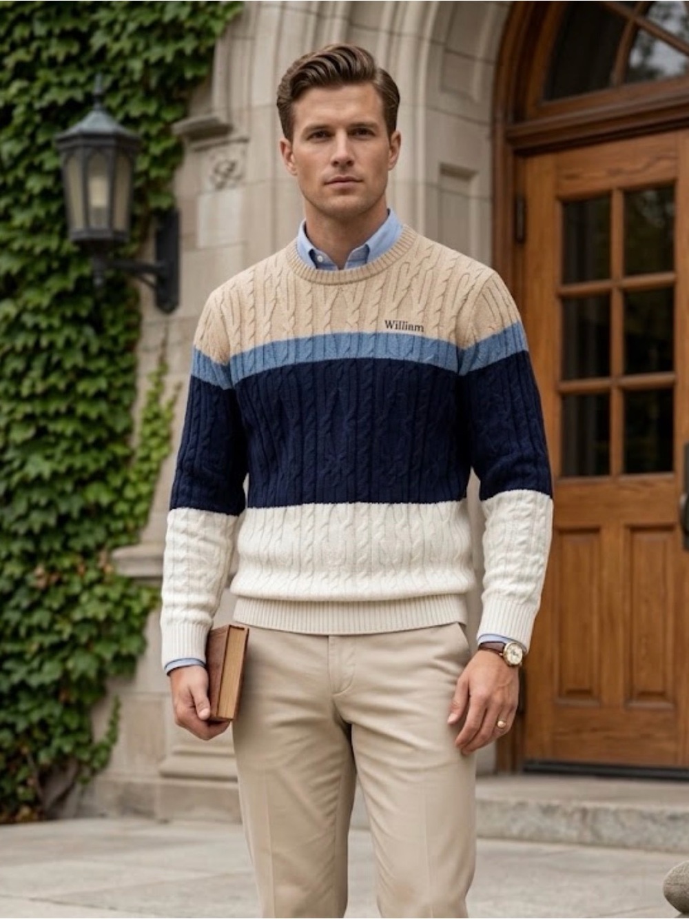 Club Room Men’s Cable-Knit Colorblock Sweater — Beige, Blue, Navy, Ivory